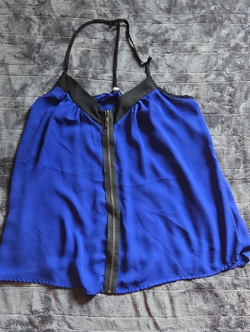 Charlotte Russe Royal Blue Halter Zip-Front Cami with Black Trim